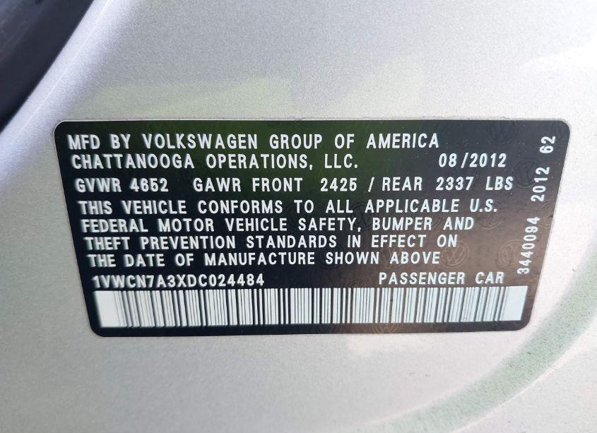 Photo 9 of 2013 Volkswagen Passat 2.0L TDI SEL PREMIUM (VIN 1VWCN7A3XDC024484)
