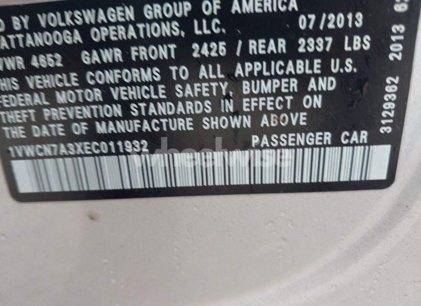 Photo 9 of 2014 Volkswagen Passat 2.0L TDI SEL PREMIUM (VIN 1VWCN7A3XEC011932)