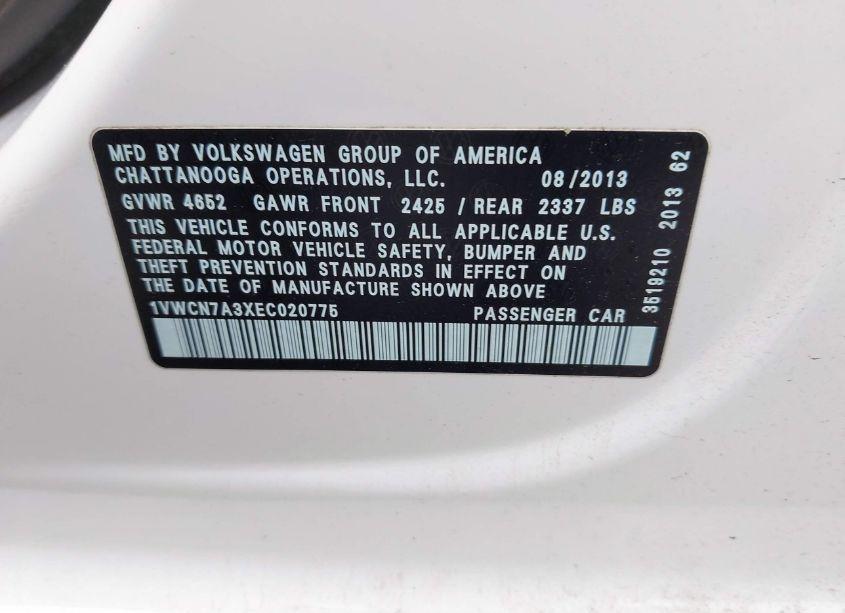 Photo 9 of 2014 Volkswagen Passat 2.0L TDI SEL PREMIUM (VIN 1VWCN7A3XEC020775)