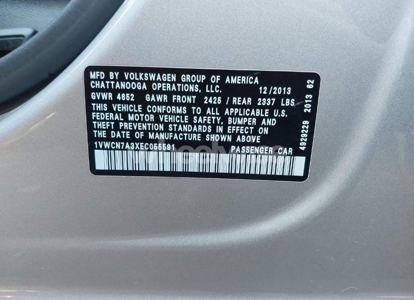 Photo 9 of 2014 Volkswagen Passat 2.0L TDI SEL PREMIUM (VIN 1VWCN7A3XEC055591)