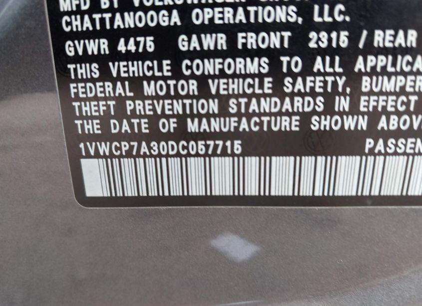 Photo 9 of 2013 Volkswagen Passat 2.5L SEL PREMIUM (VIN 1VWCP7A30DC057715)