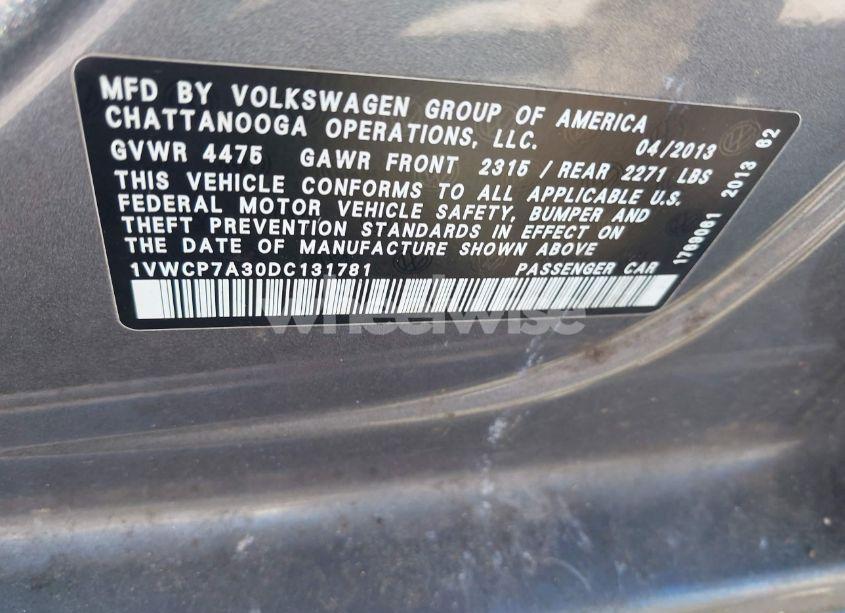 Photo 9 of 2013 Volkswagen Passat 2.5L SEL PREMIUM (VIN 1VWCP7A30DC131781)