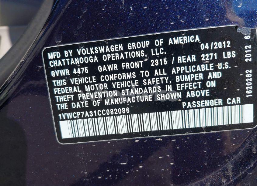 Photo 9 of 2012 Volkswagen Passat 2.5L SEL (VIN 1VWCP7A31CC082086)