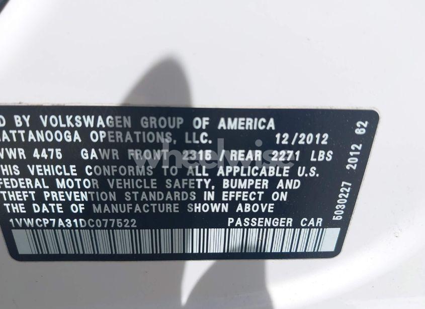 Photo 9 of 2013 Volkswagen Passat 2.5L SEL (VIN 1VWCP7A31DC077522)