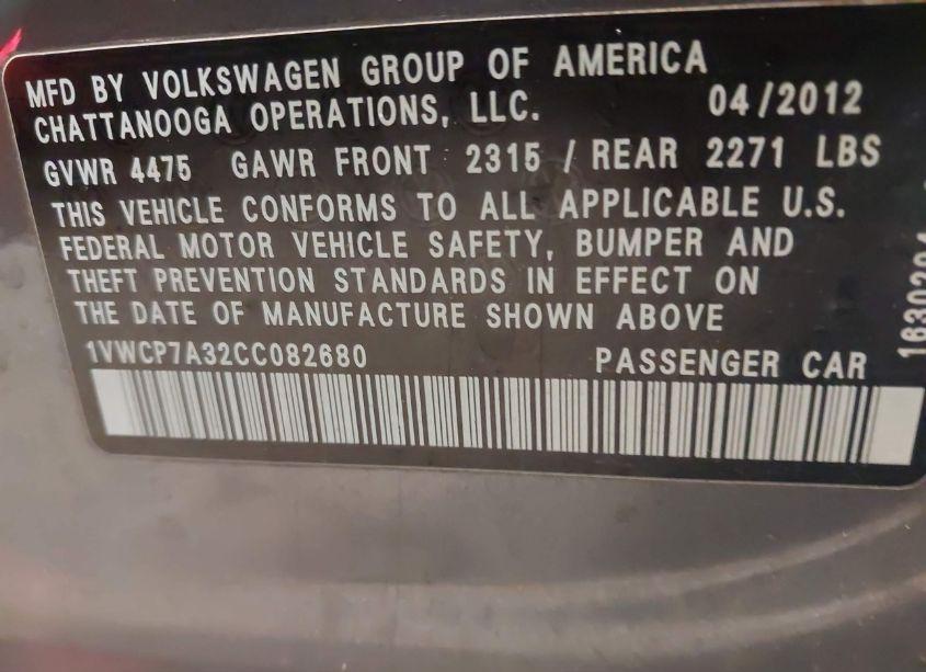 Photo 9 of 2012 Volkswagen Passat 2.5L SEL PREMIUM (VIN 1VWCP7A32CC082680)
