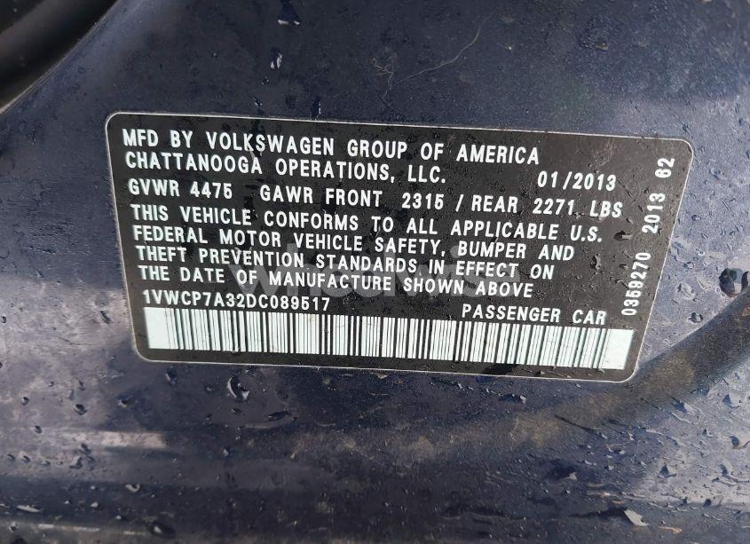 Photo 9 of 2013 Volkswagen Passat 2.5L SEL PREMIUM (VIN 1VWCP7A32DC089517)