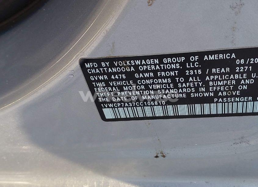 Photo 9 of 2012 Volkswagen Passat 2.5L SEL PREMIUM (VIN 1VWCP7A37CC105810)