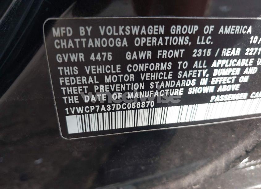 Photo 9 of 2013 Volkswagen Passat 2.5L SEL PREMIUM (VIN 1VWCP7A37DC056870)