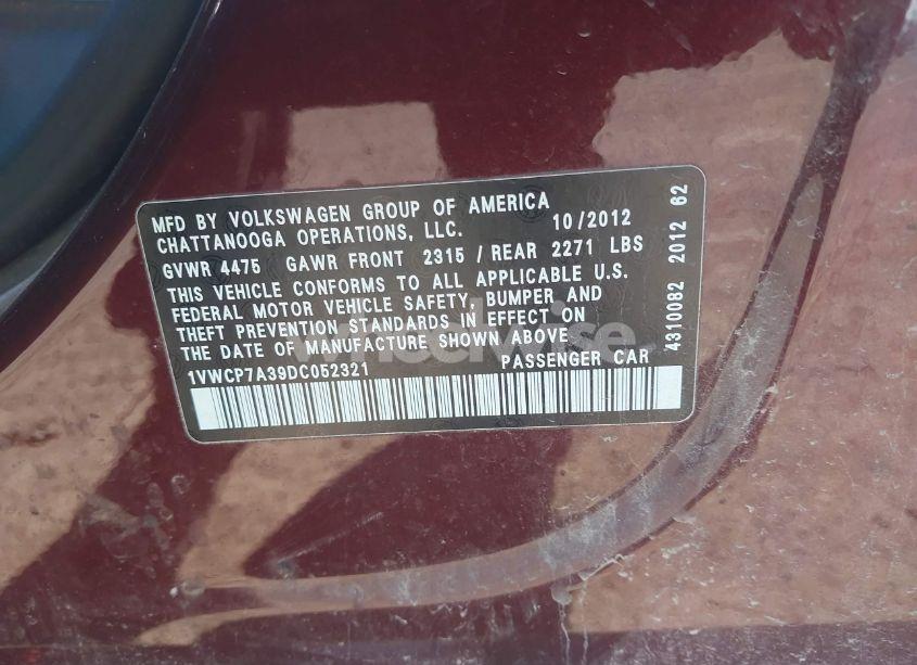 Photo 9 of 2013 Volkswagen Passat 2.5L SEL PREMIUM (VIN 1VWCP7A39DC052321)