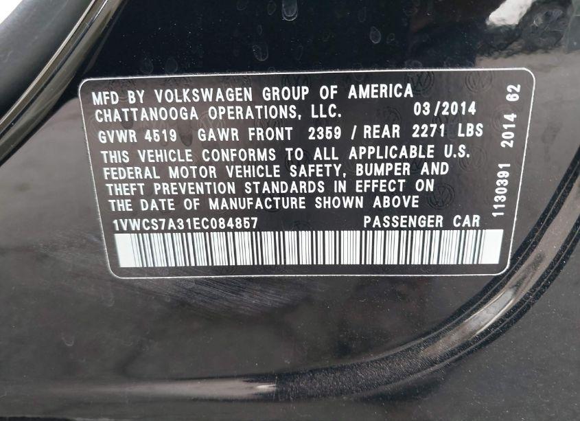 Photo 9 of 2014 Volkswagen Passat 1.8T SEL PREMIUM (VIN 1VWCS7A31EC084857)
