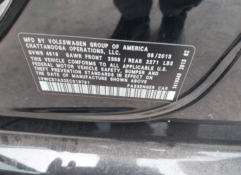 Photo 9 of 2014 Volkswagen Passat 1.8T SEL PREMIUM (VIN 1VWCS7A32EC019791)