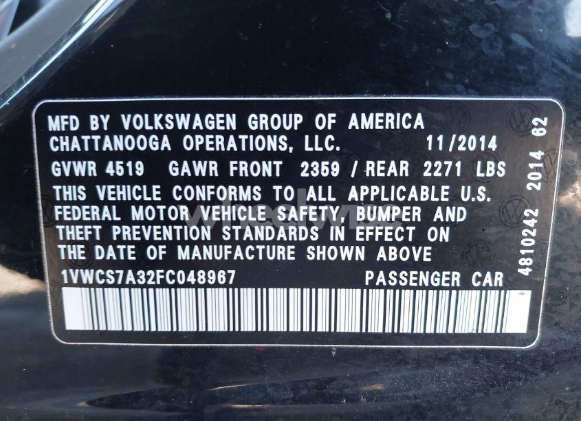 Photo 9 of 2015 Volkswagen Passat 1.8T SEL PREMIUM (VIN 1VWCS7A32FC048967)