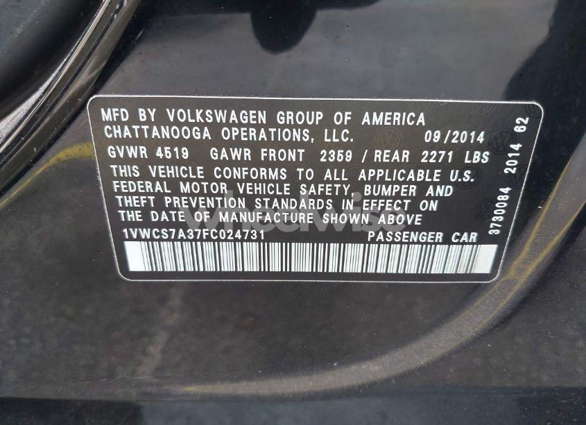 Photo 9 of 2015 Volkswagen Passat 1.8T SEL PREMIUM (VIN 1VWCS7A37FC024731)