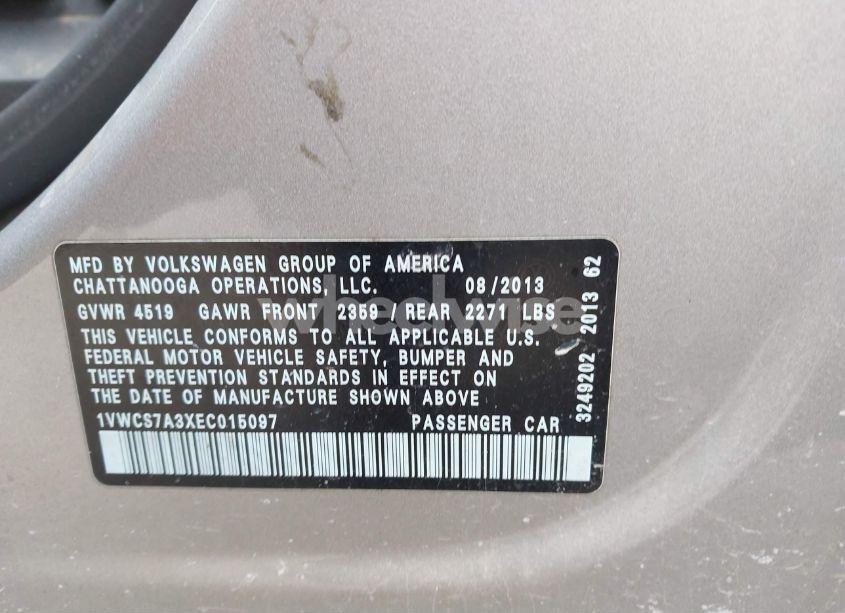 Photo 9 of 2014 Volkswagen Passat 1.8T SEL PREMIUM (VIN 1VWCS7A3XEC015097)