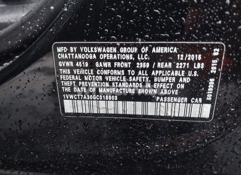 Photo 9 of 2016 Volkswagen Passat 1.8T SEL (VIN 1VWCT7A30GC018803)