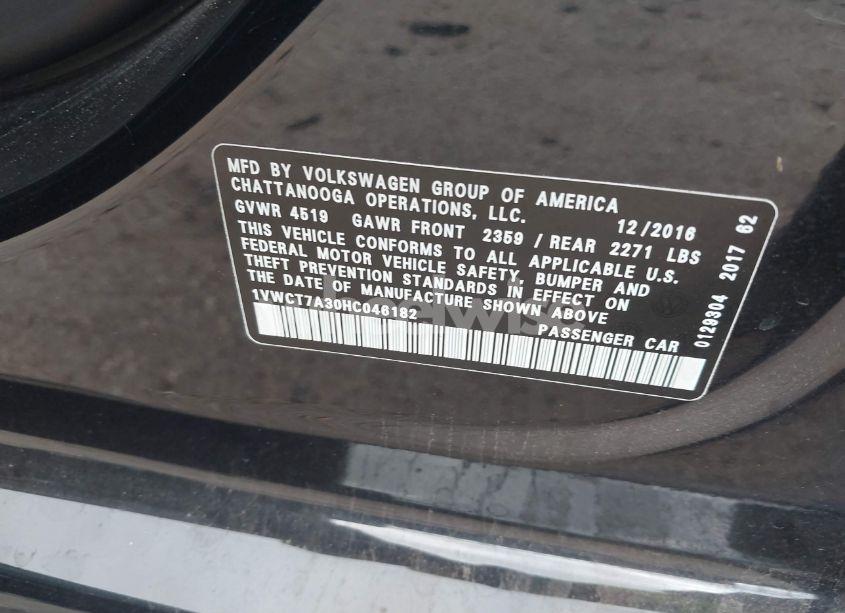 Photo 9 of 2017 Volkswagen Passat 1.8T SEL PREMIUM (VIN 1VWCT7A30HC046182)