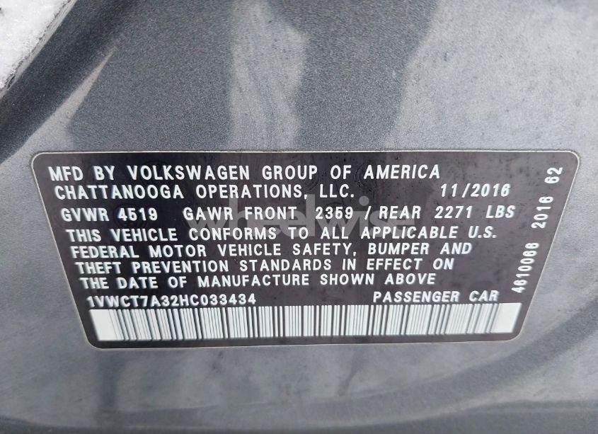 Photo 9 of 2017 Volkswagen Passat 1.8T SEL PREMIUM (VIN 1VWCT7A32HC033434)