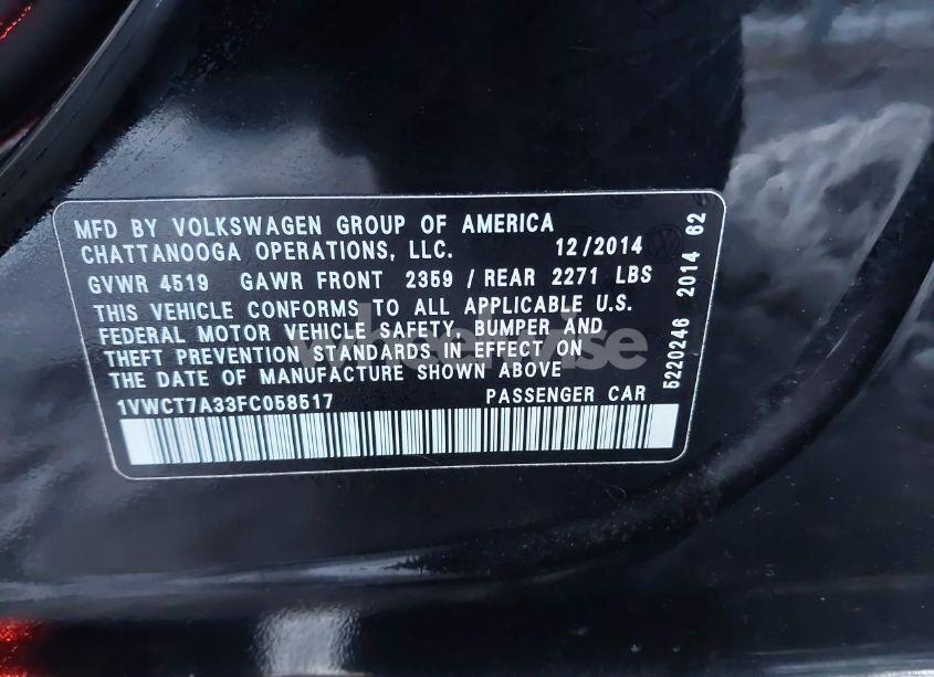 Photo 9 of 2015 Volkswagen Passat 1.8T SEL PREMIUM (VIN 1VWCT7A33FC058517)