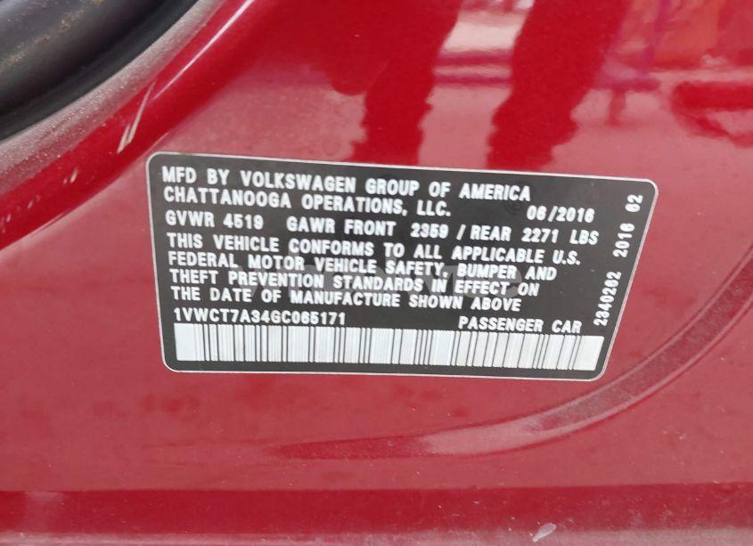 Photo 9 of 2016 Volkswagen Passat 1.8T SEL (VIN 1VWCT7A34GC065171)
