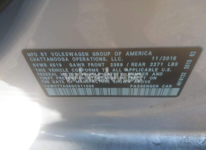 Photo 9 of 2016 Volkswagen Passat 1.8T SEL PREMIUM (VIN 1VWCT7A35GC011006)