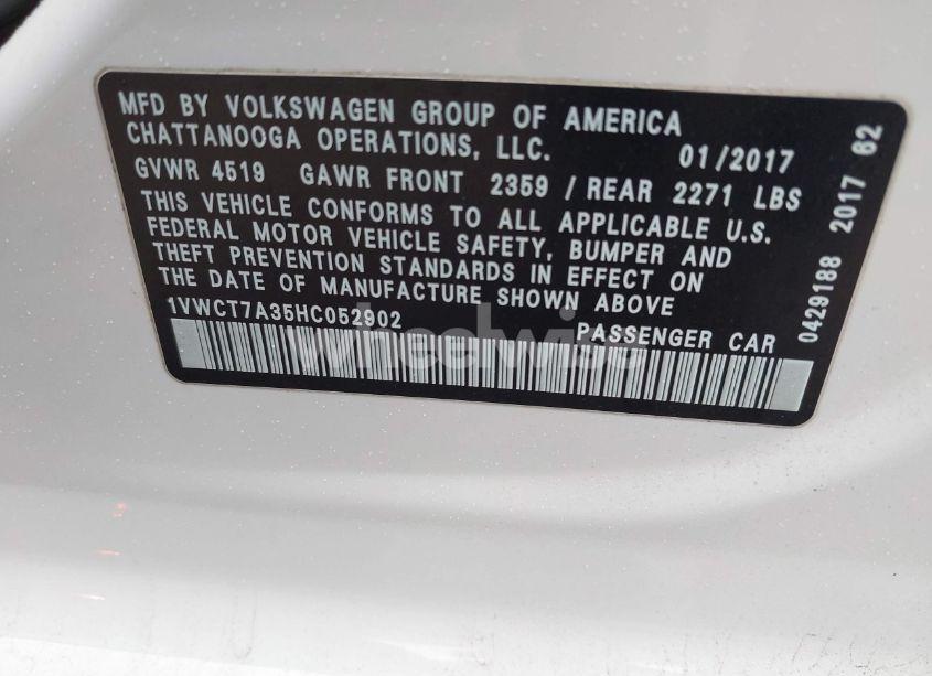 Photo 9 of 2017 Volkswagen Passat 1.8T SEL PREMIUM (VIN 1VWCT7A35HC052902)