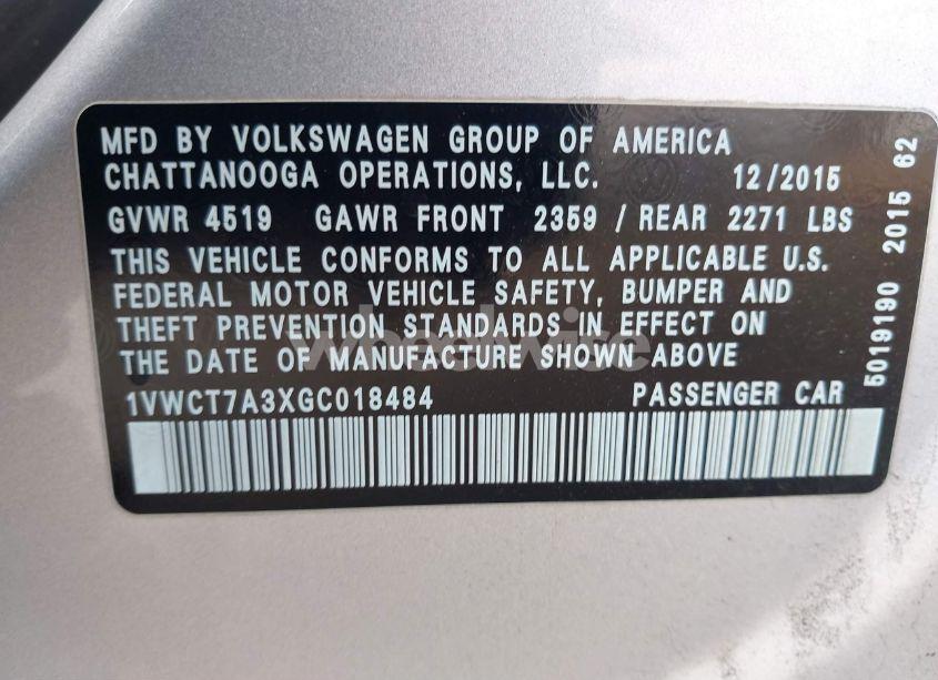 Photo 9 of 2016 Volkswagen Passat 1.8T SEL (VIN 1VWCT7A3XGC018484)