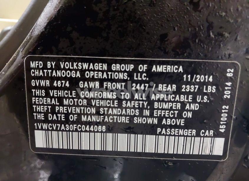 Photo 9 of 2015 Volkswagen Passat 2.0L TDI SEL PREMIUM (VIN 1VWCV7A30FC044066)