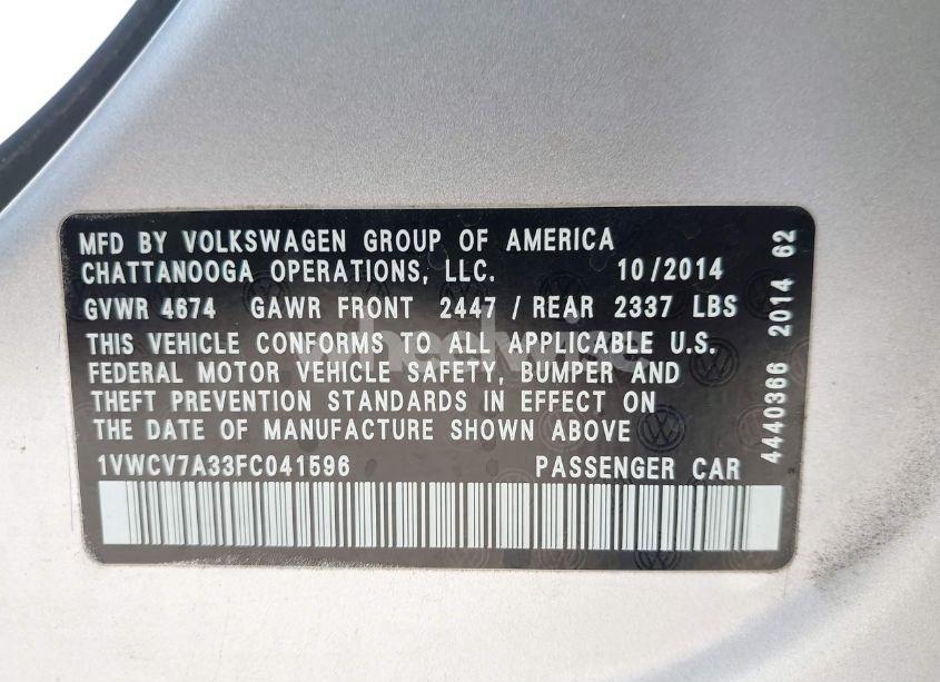 Photo 9 of 2015 Volkswagen Passat 2.0L TDI SEL PREMIUM (VIN 1VWCV7A33FC041596)