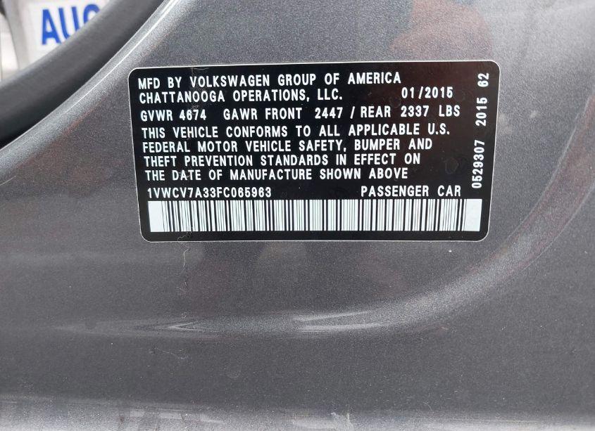 Photo 9 of 2015 Volkswagen Passat 2.0L TDI SEL PREMIUM (VIN 1VWCV7A33FC065963)