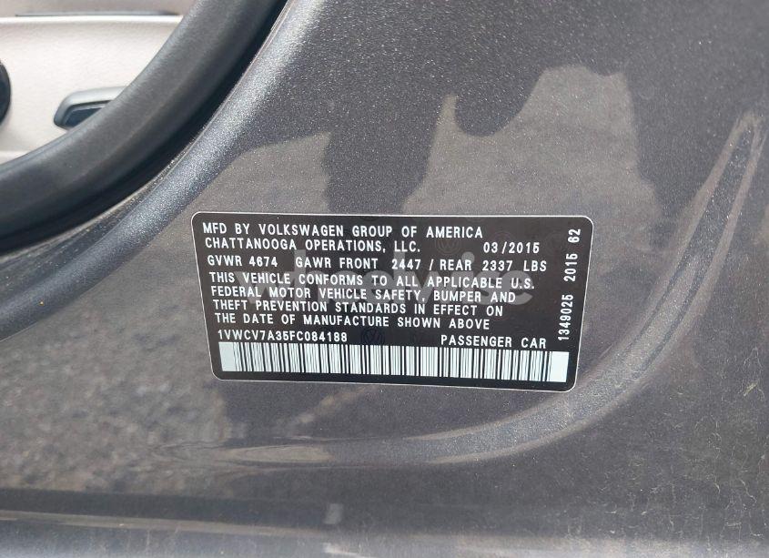 Photo 9 of 2015 Volkswagen Passat 2.0L TDI SEL PREMIUM (VIN 1VWCV7A35FC084188)