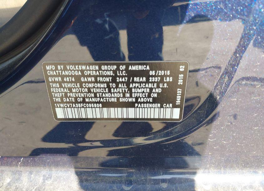 Photo 9 of 2015 Volkswagen Passat 2.0L TDI SEL PREMIUM (VIN 1VWCV7A35FC095806)