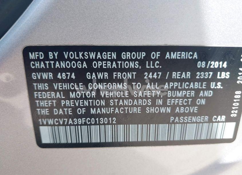 Photo 9 of 2015 Volkswagen Passat 2.0L TDI SEL PREMIUM (VIN 1VWCV7A39FC013012)