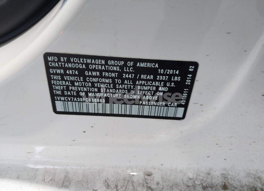 Photo 9 of 2015 Volkswagen Passat 2.0L TDI SEL PREMIUM (VIN 1VWCV7A39FC036953)