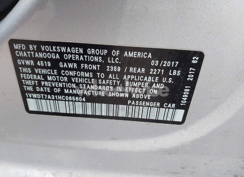 Photo 9 of 2017 Volkswagen Passat 1.8T R-LINE (VIN 1VWDT7A31HC065604)