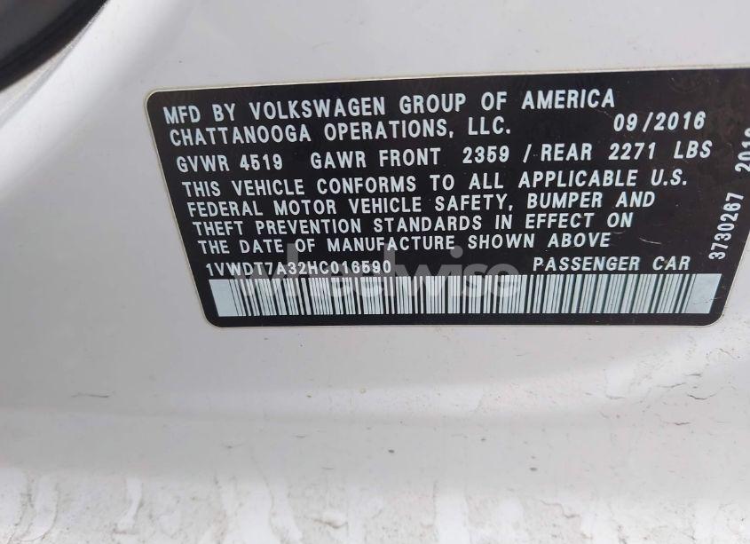 Photo 9 of 2017 Volkswagen Passat 1.8T R-LINE (VIN 1VWDT7A32HC016590)
