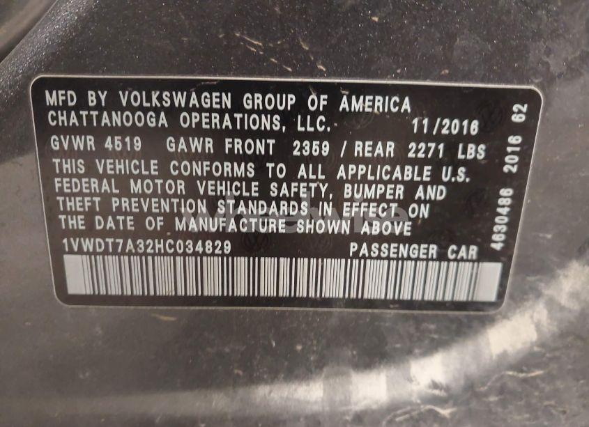 Photo 9 of 2017 Volkswagen Passat 1.8T R-LINE (VIN 1VWDT7A32HC034829)