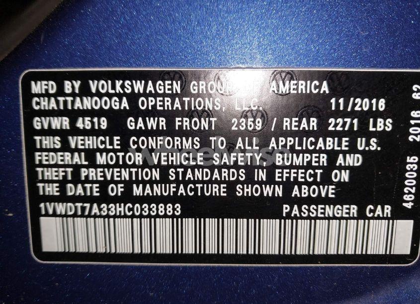 Photo 9 of 2017 Volkswagen Passat 1.8T R-LINE (VIN 1VWDT7A33HC033883)
