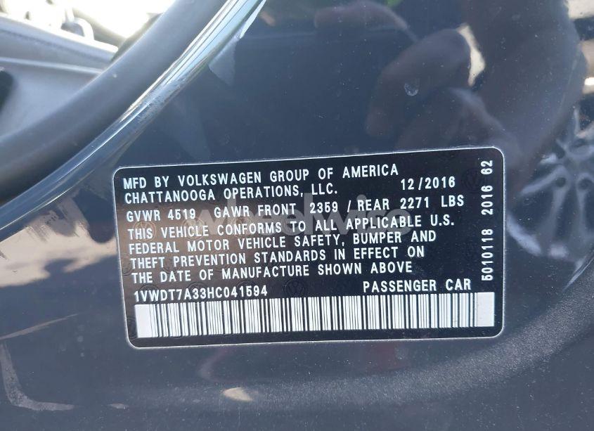 Photo 9 of 2017 Volkswagen Passat 1.8T R-LINE (VIN 1VWDT7A33HC041594)
