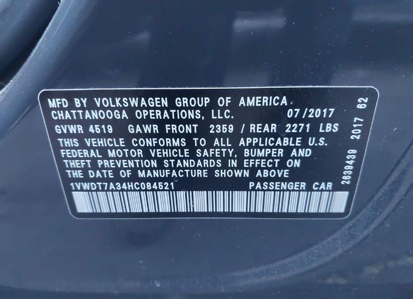 Photo 9 of 2017 Volkswagen Passat 1.8T R-LINE (VIN 1VWDT7A34HC084521)