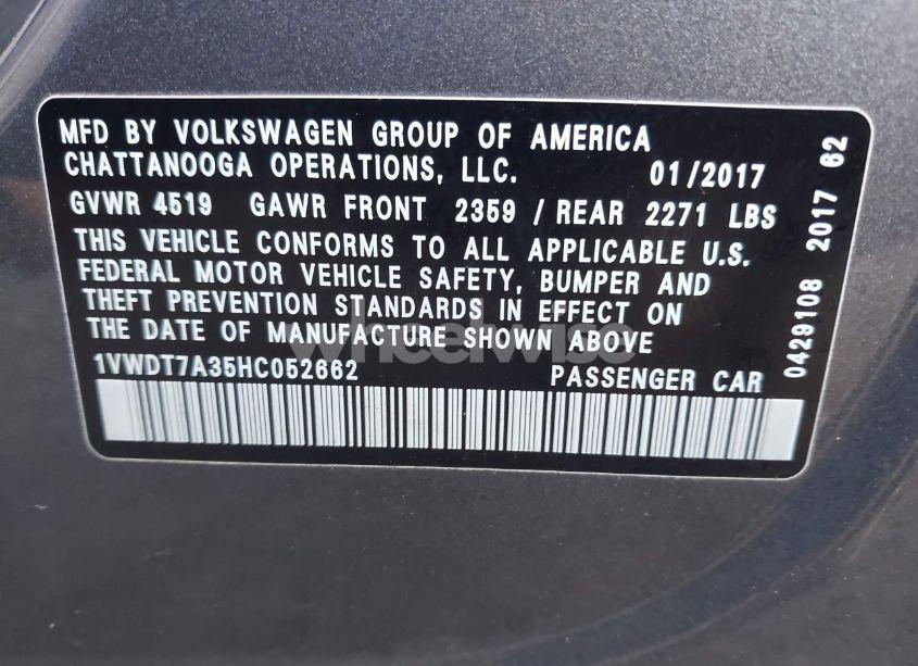 Photo 9 of 2017 Volkswagen Passat 1.8T R-LINE (VIN 1VWDT7A35HC052662)