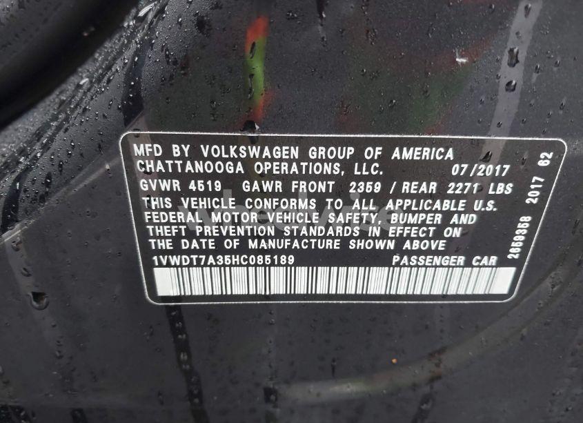 Photo 9 of 2017 Volkswagen Passat 1.8T R-LINE (VIN 1VWDT7A35HC085189)