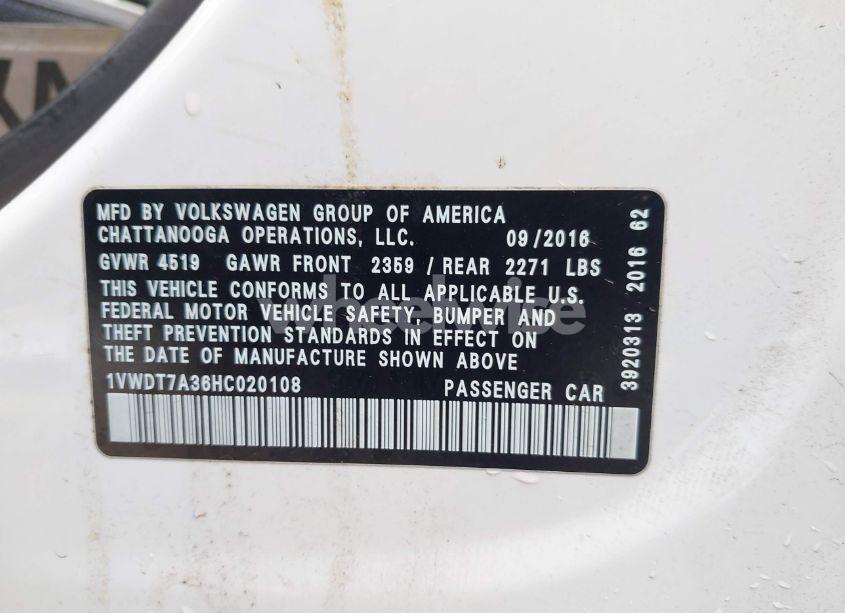 Photo 9 of 2017 Volkswagen Passat 1.8T R-LINE (VIN 1VWDT7A36HC020108)