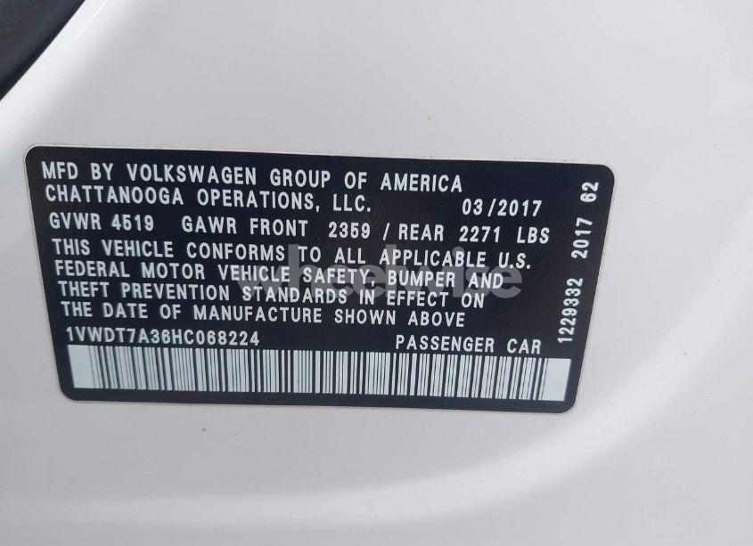 Photo 9 of 2017 Volkswagen Passat 1.8T R-LINE (VIN 1VWDT7A36HC068224)