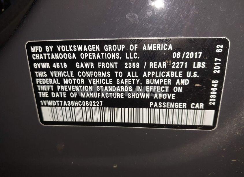 Photo 9 of 2017 Volkswagen Passat 1.8T R-LINE (VIN 1VWDT7A36HC080227)