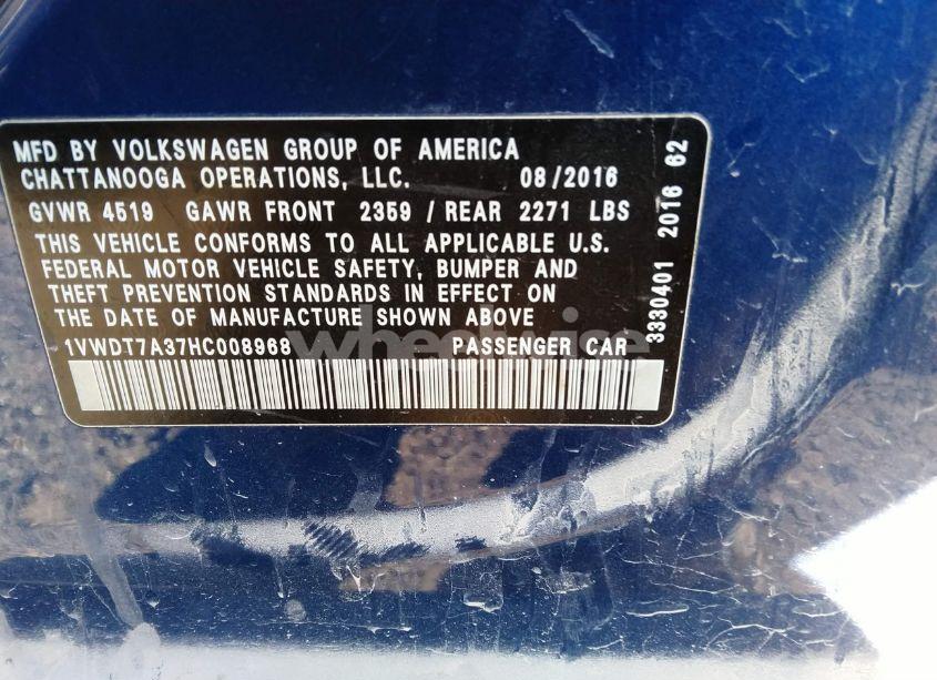Photo 9 of 2017 Volkswagen Passat 1.8T R-LINE (VIN 1VWDT7A37HC008968)