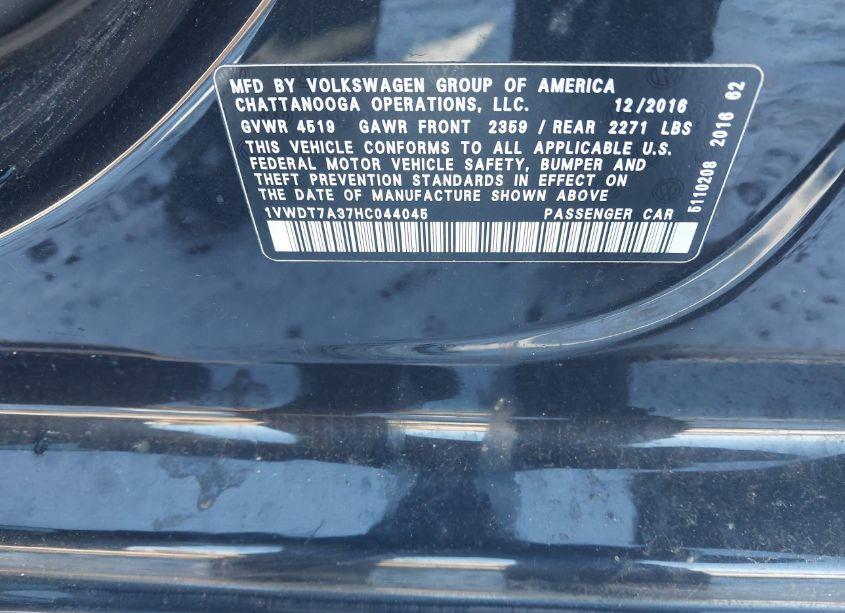 Photo 9 of 2017 Volkswagen Passat 1.8T R-LINE (VIN 1VWDT7A37HC044045)