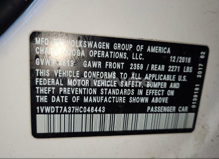 Photo 8 of 2017 Volkswagen Passat 1.8T R-LINE (VIN 1VWDT7A37HC046443)