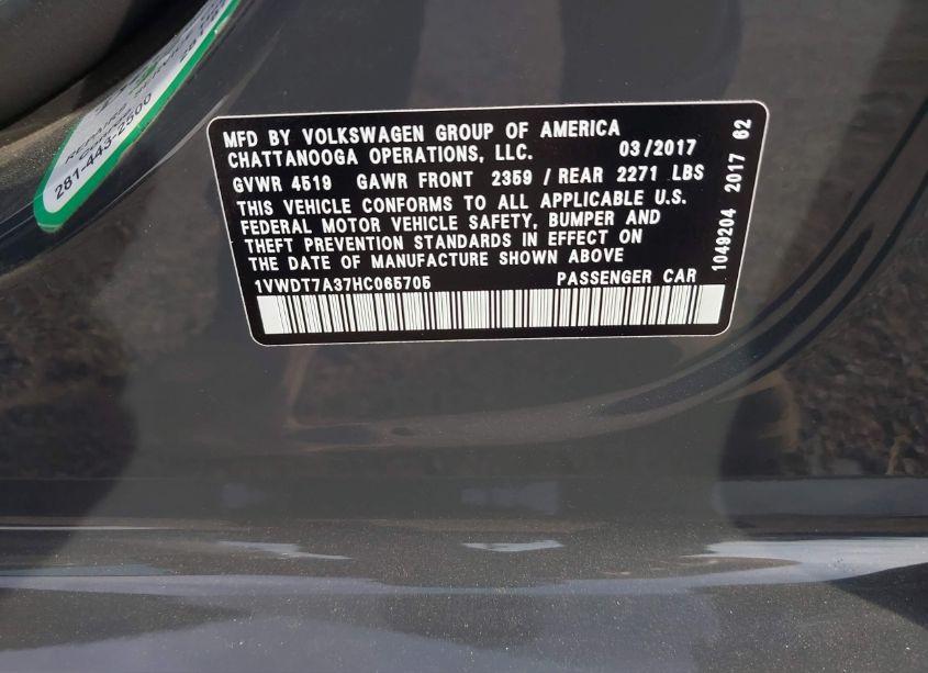 Photo 9 of 2017 Volkswagen Passat 1.8T R-LINE (VIN 1VWDT7A37HC065705)
