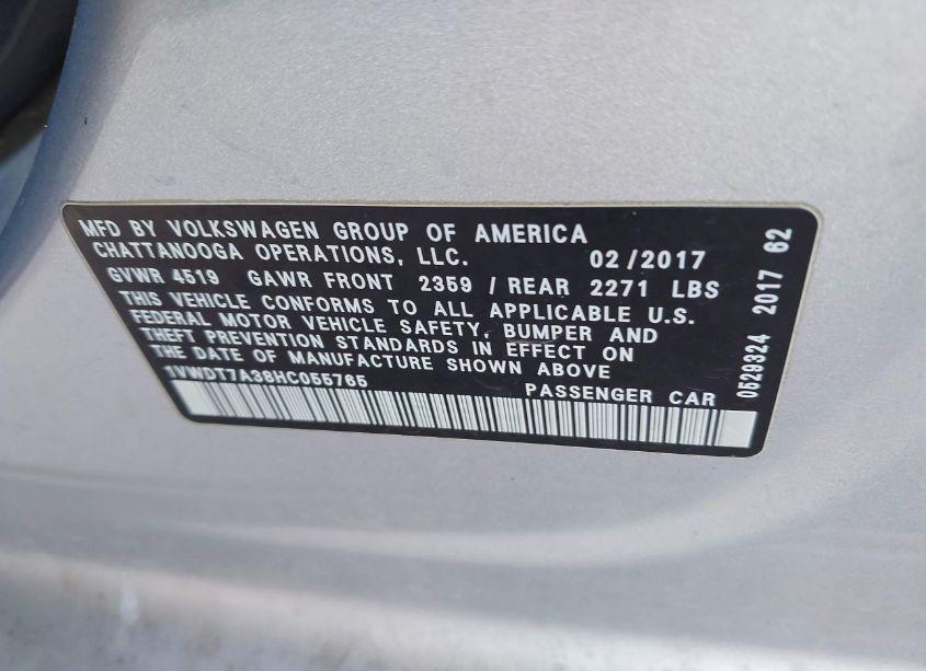 Photo 9 of 2017 Volkswagen Passat 1.8T R-LINE (VIN 1VWDT7A38HC055765)