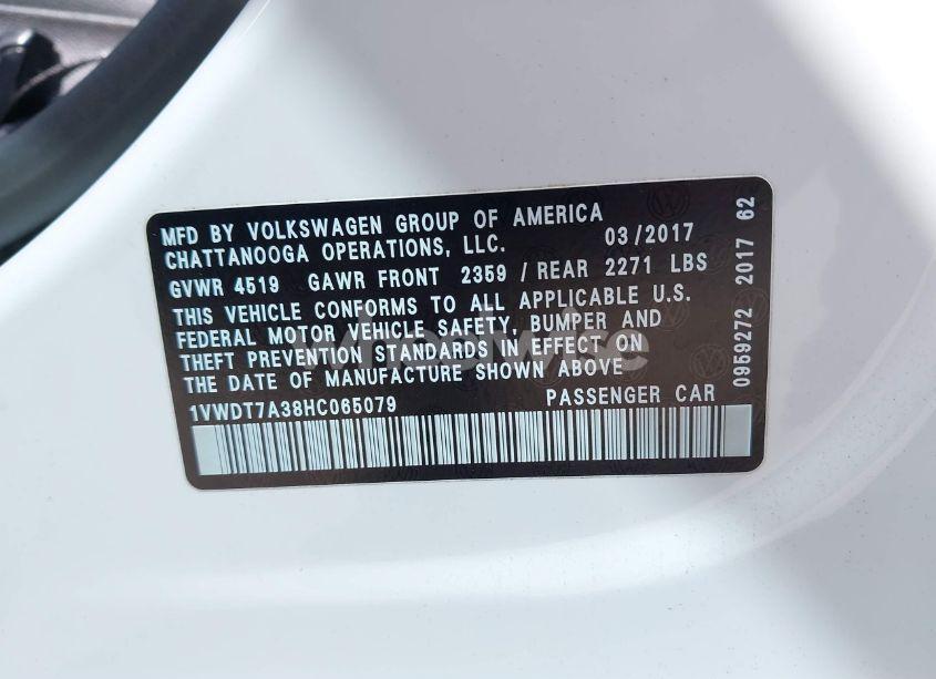Photo 9 of 2017 Volkswagen Passat 1.8T R-LINE (VIN 1VWDT7A38HC065079)